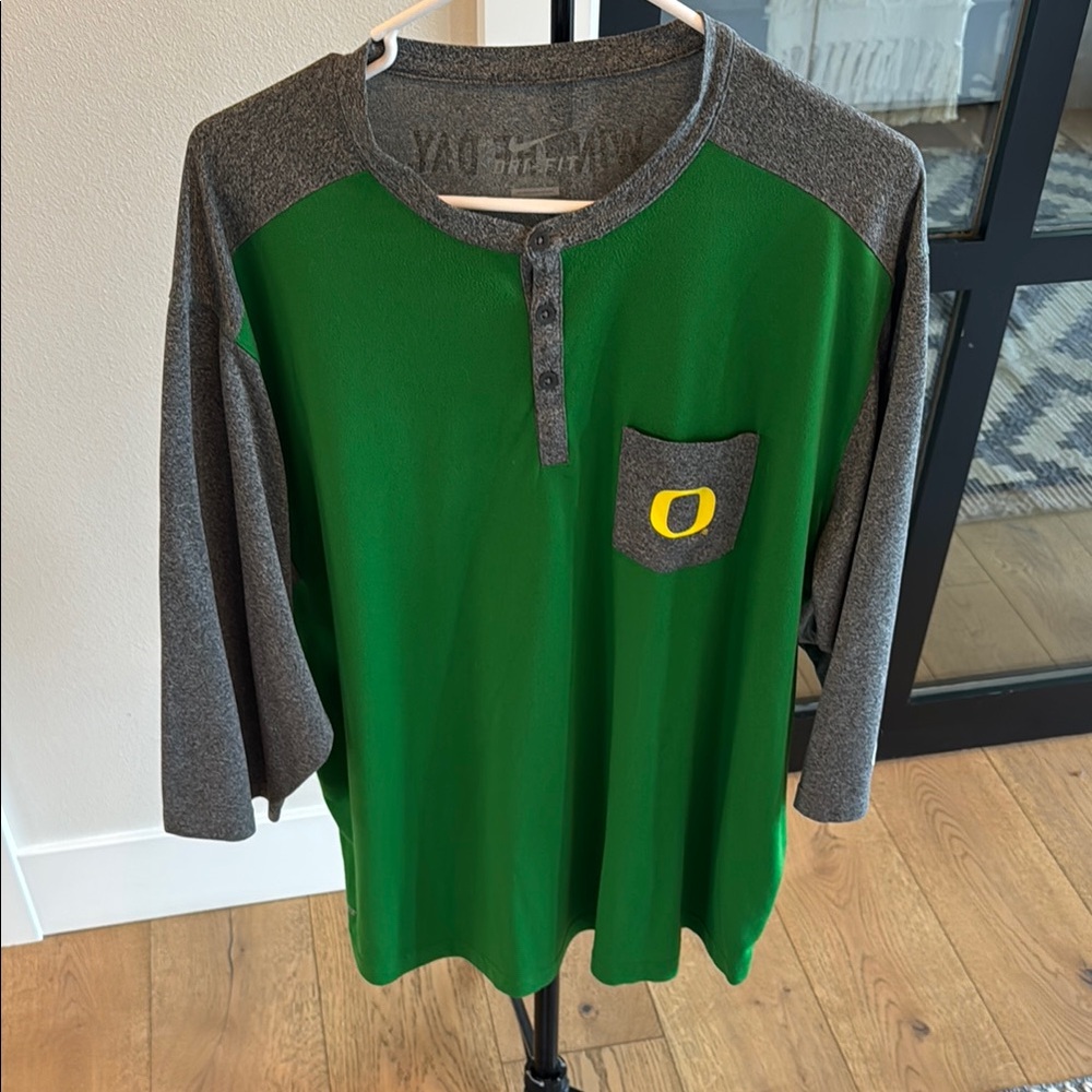 Nike Oregon Ducks Green and Gray Dri-FIT Henley